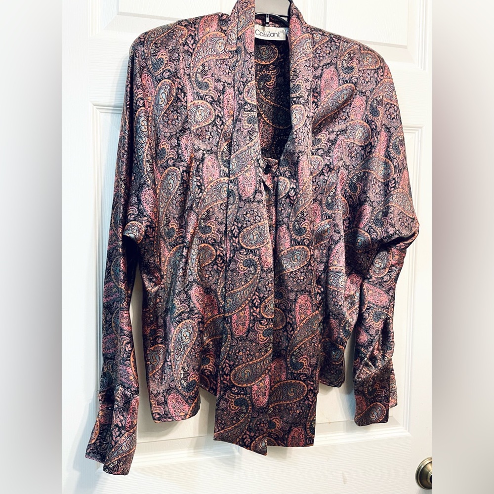 Vintage Cassant 80’s90’s 100% Silk print Blouse Size 6